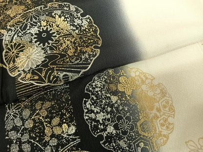 平和屋着物●訪問着 駒刺繍 雪輪花文 暈し染め 黒地 金銀彩 正絹 逸品 AABF5520fy