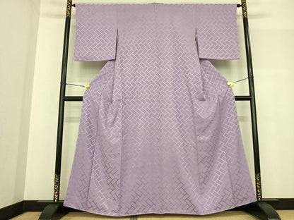 平和屋着物●上質な色無地 檜垣地紋 白藤色 正絹 逸品 AABF5522fy