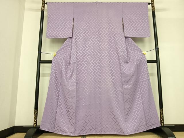 平和屋着物●上質な色無地 檜垣地紋 白藤色 正絹 逸品 AABF5522fy