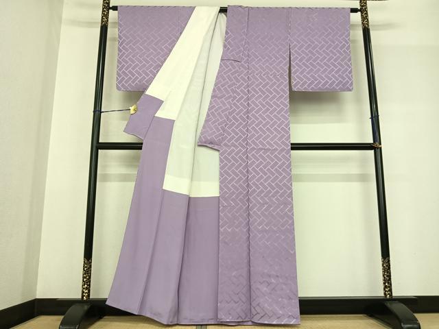 平和屋着物●上質な色無地 檜垣地紋 白藤色 正絹 逸品 AABF5522fy
