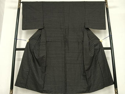 平和屋着物●男性 紬 十字絣 黒地 正絹 逸品 AABF5524fy