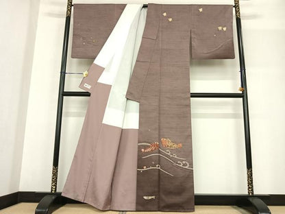 平和屋着物●小千谷紬 生紬 訪問着 作家物 絞り 魚 やまと誂製 反端付き 正絹 逸品 AABF5528fy