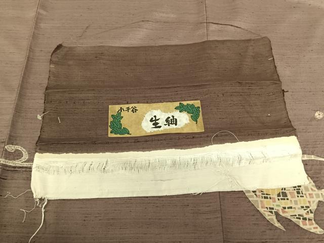 平和屋着物●小千谷紬 生紬 訪問着 作家物 絞り 魚 やまと誂製 反端付き 正絹 逸品 AABF5528fy