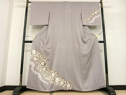 平和屋着物●訪問着 絞り 刺繍 辻が花 金糸 反端付き 正絹 逸品 AABF5530fy