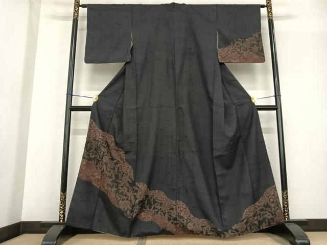 平和屋着物●訪問着 紬地 道長花文 正絹 逸品 AABF5532fy