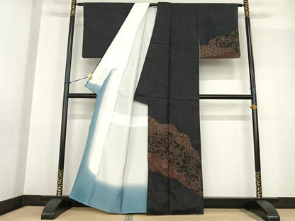 平和屋着物●訪問着 紬地 道長花文 正絹 逸品 AABF5532fy