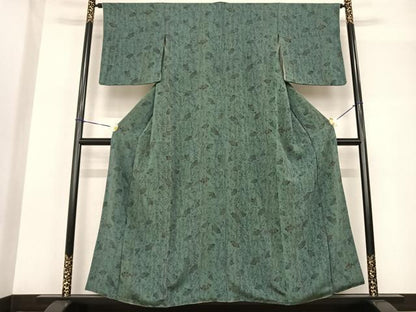 平和屋着物●上質な小紋 型染め 扇面花文 鬼しぼ縮緬 正絹 逸品 AABF5533fy