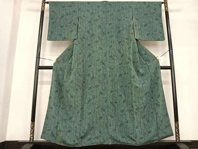 平和屋着物●上質な小紋 型染め 扇面花文 鬼しぼ縮緬 正絹 逸品 AABF5533fy