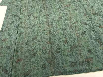 平和屋着物●上質な小紋 型染め 扇面花文 鬼しぼ縮緬 正絹 逸品 AABF5533fy