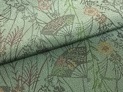 平和屋着物●上質な小紋 型染め 扇面花文 鬼しぼ縮緬 正絹 逸品 AABF5533fy
