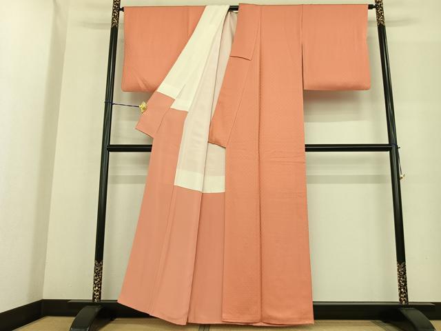 平和屋着物●上質な色無地 七宝花地紋 東雲色 正絹 逸品 AABF5538fy