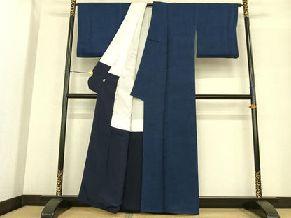 平和屋着物●上質な色無地 本藍 立波地紋 紺瑠璃色 正絹 逸品 AABF5539fy