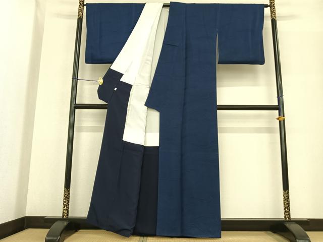平和屋着物●上質な色無地 本藍 立波地紋 紺瑠璃色 正絹 逸品 AABF5539fy