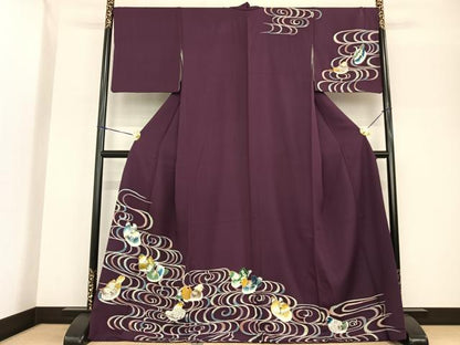 平和屋着物●訪問着　鴛鴦文　ロング丈　正絹　逸品　AABF5540fy
