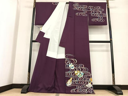 平和屋着物●訪問着　鴛鴦文　ロング丈　正絹　逸品　AABF5540fy