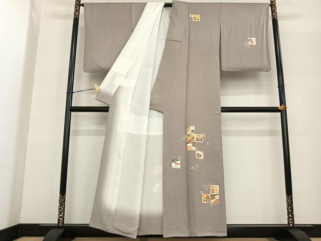 平和屋着物●訪問着 友禅 駒刺繍 色紙花文 金彩 正絹 逸品 AABF5541fy
