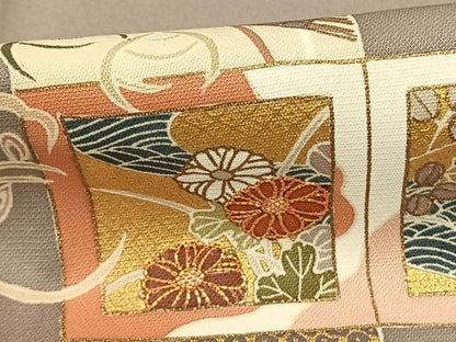 平和屋着物●訪問着 友禅 駒刺繍 色紙花文 金彩 正絹 逸品 AABF5541fy