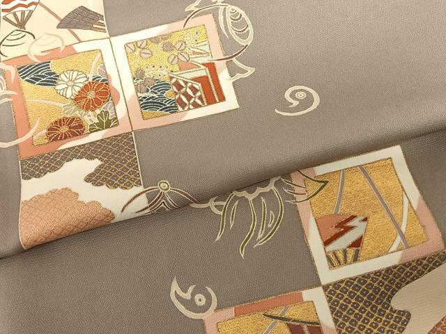 平和屋着物●訪問着 友禅 駒刺繍 色紙花文 金彩 正絹 逸品 AABF5541fy