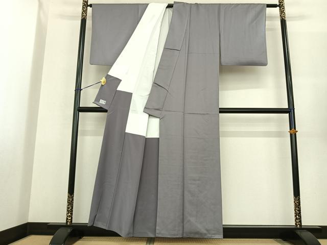 平和屋着物●洗える最高級着物　＜英＞はなぶさ謹製　色無地　扇地紋　灰青色　洗える着物　AABF5544fy
