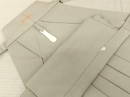 平和屋着物●男性　馬乗り袴　灰黄緑色　正絹　逸品　AABF5548fy