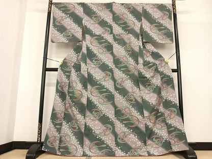 平和屋着物●上質な小紋 紬地 舞花文 正絹 逸品 AABF5550fy