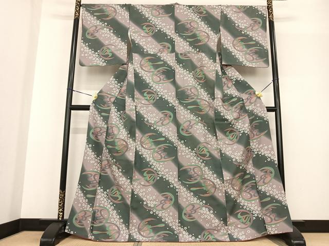 平和屋着物●上質な小紋 紬地 舞花文 正絹 逸品 AABF5550fy