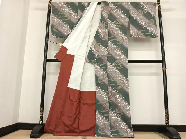 平和屋着物●上質な小紋 紬地 舞花文 正絹 逸品 AABF5550fy