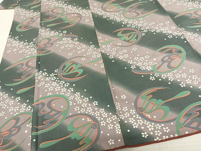 平和屋着物●上質な小紋 紬地 舞花文 正絹 逸品 AABF5550fy