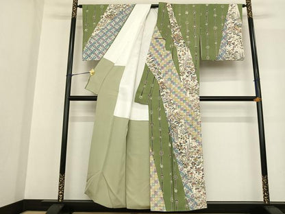 平和屋着物●訪問着 型染め 風景花文 正絹 逸品 AABF5552fy