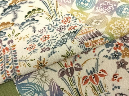 平和屋着物●訪問着 型染め 風景花文 正絹 逸品 AABF5552fy