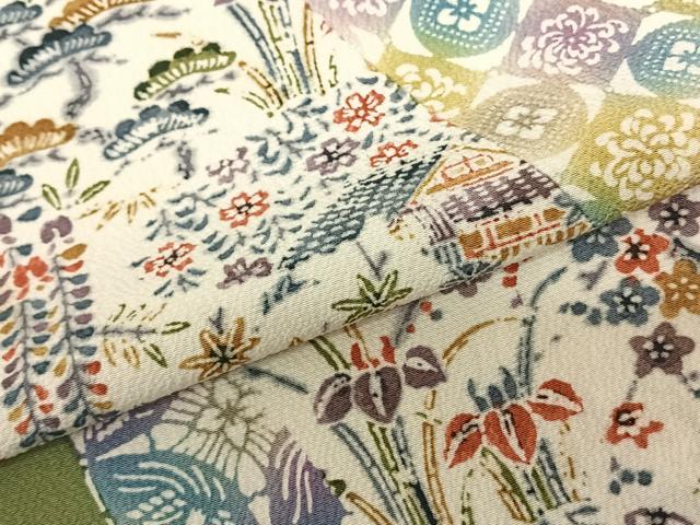 平和屋着物●訪問着 型染め 風景花文 正絹 逸品 AABF5552fy
