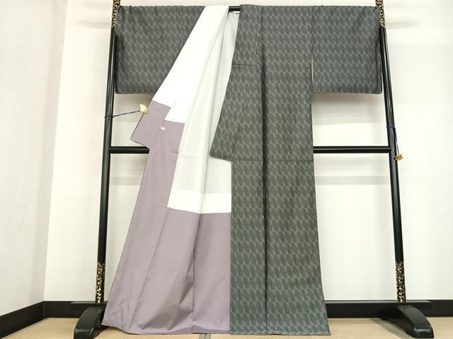 平和屋着物●お召 よろけ縞 正絹 逸品 未使用 AABF5553fy