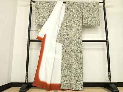 平和屋着物●洗える最高級着物 ＜英＞はなぶさ謹製 小紋 草花文 鬼しぼ縮緬 たとう紙付き 洗える着物 AABF5555fy