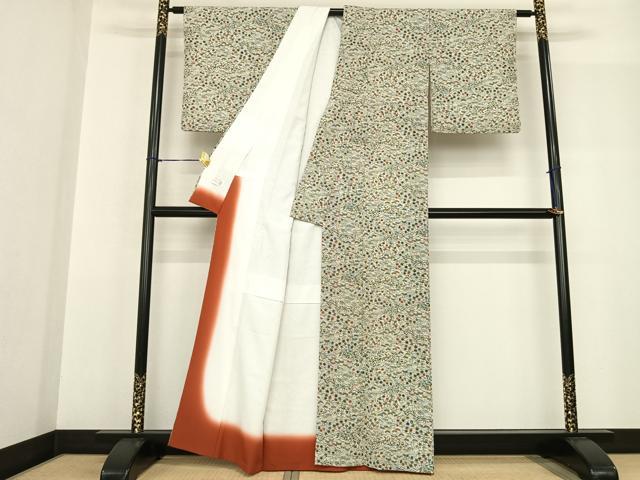 平和屋着物●洗える最高級着物 ＜英＞はなぶさ謹製 小紋 草花文 鬼しぼ縮緬 たとう紙付き 洗える着物 AABF5555fy
