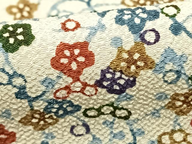 平和屋着物●洗える最高級着物 ＜英＞はなぶさ謹製 小紋 草花文 鬼しぼ縮緬 たとう紙付き 洗える着物 AABF5555fy