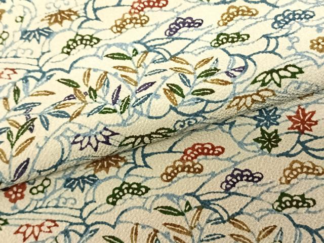 平和屋着物●洗える最高級着物 ＜英＞はなぶさ謹製 小紋 草花文 鬼しぼ縮緬 たとう紙付き 洗える着物 AABF5555fy