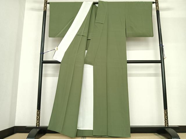 平和屋着物▽上質な色無地 単衣 麹塵色 正絹 逸品 AABF5563fy