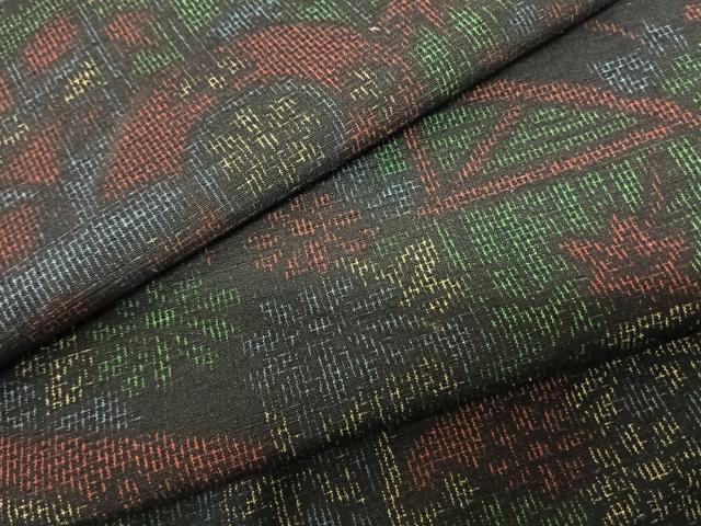 平和屋着物▽上質な紬 単衣 風景花文 正絹 逸品 AABF5564fy