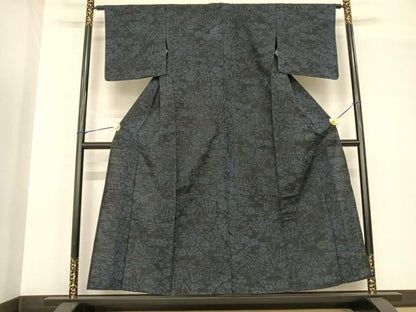 平和屋着物▽上質な紬 単衣 草花文 正絹 逸品 AABF5565fy