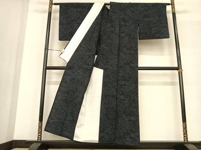 平和屋着物▽上質な紬 単衣 草花文 正絹 逸品 AABF5565fy