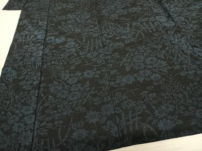 平和屋着物▽上質な紬 単衣 草花文 正絹 逸品 AABF5565fy
