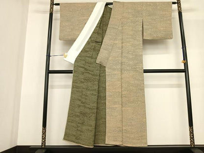 平和屋着物▽野の陶人 加藤唐九郎 陶彩染 膨れ織り 小紋 単衣 霞文 証紙付き 正絹 逸品 AABF5567fy