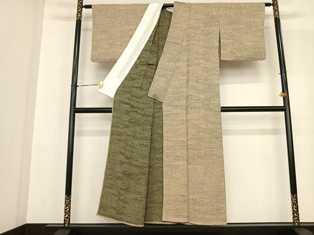 平和屋着物▽野の陶人 加藤唐九郎 陶彩染 膨れ織り 小紋 単衣 霞文 証紙付き 正絹 逸品 AABF5567fy