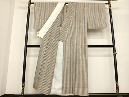 平和屋着物▽上質な紬 単衣 縞 正絹 逸品 AABF5568fy