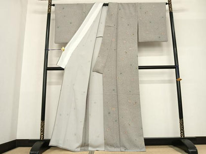 平和屋着物▽小紋 単衣 舞葉文 洗える着物 AABF5569fy