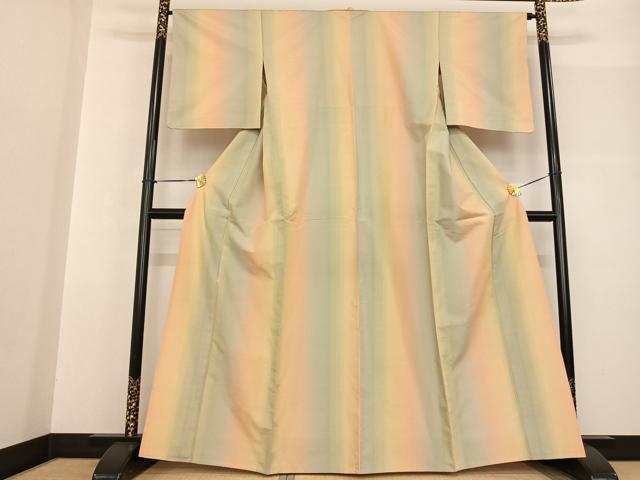 平和屋着物▽紅花紬 米沢 単衣 間道 正絹 逸品 AABF5571fy