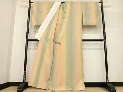 平和屋着物▽紅花紬 米沢 単衣 間道 正絹 逸品 AABF5571fy