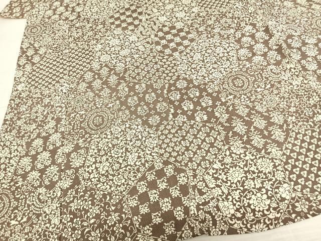 平和屋着物▽上質な小紋 単衣 切嵌花文 鬼しぼ縮緬 正絹 逸品 AABF5573fy