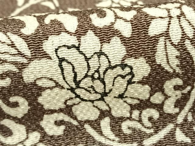 平和屋着物▽上質な小紋 単衣 切嵌花文 鬼しぼ縮緬 正絹 逸品 AABF5573fy