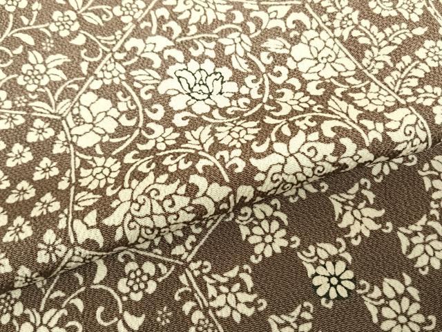 平和屋着物▽上質な小紋 単衣 切嵌花文 鬼しぼ縮緬 正絹 逸品 AABF5573fy